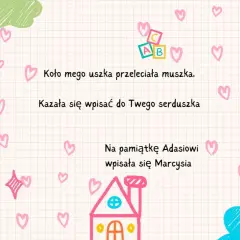 Złote myśli do pamiętnika dla dzieci: samolot, chmurka, gwiazdka i serduszka. Wierszyk o muszce, która wpisała się do serduszka.