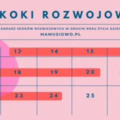 Kalendarz skoków rozwojowych po roku. Tabela z numerami dni, np. 12, 13, 14, 15, 16, 17, 18, 19, 20, 21, 22, 23, 24, 25, 26.