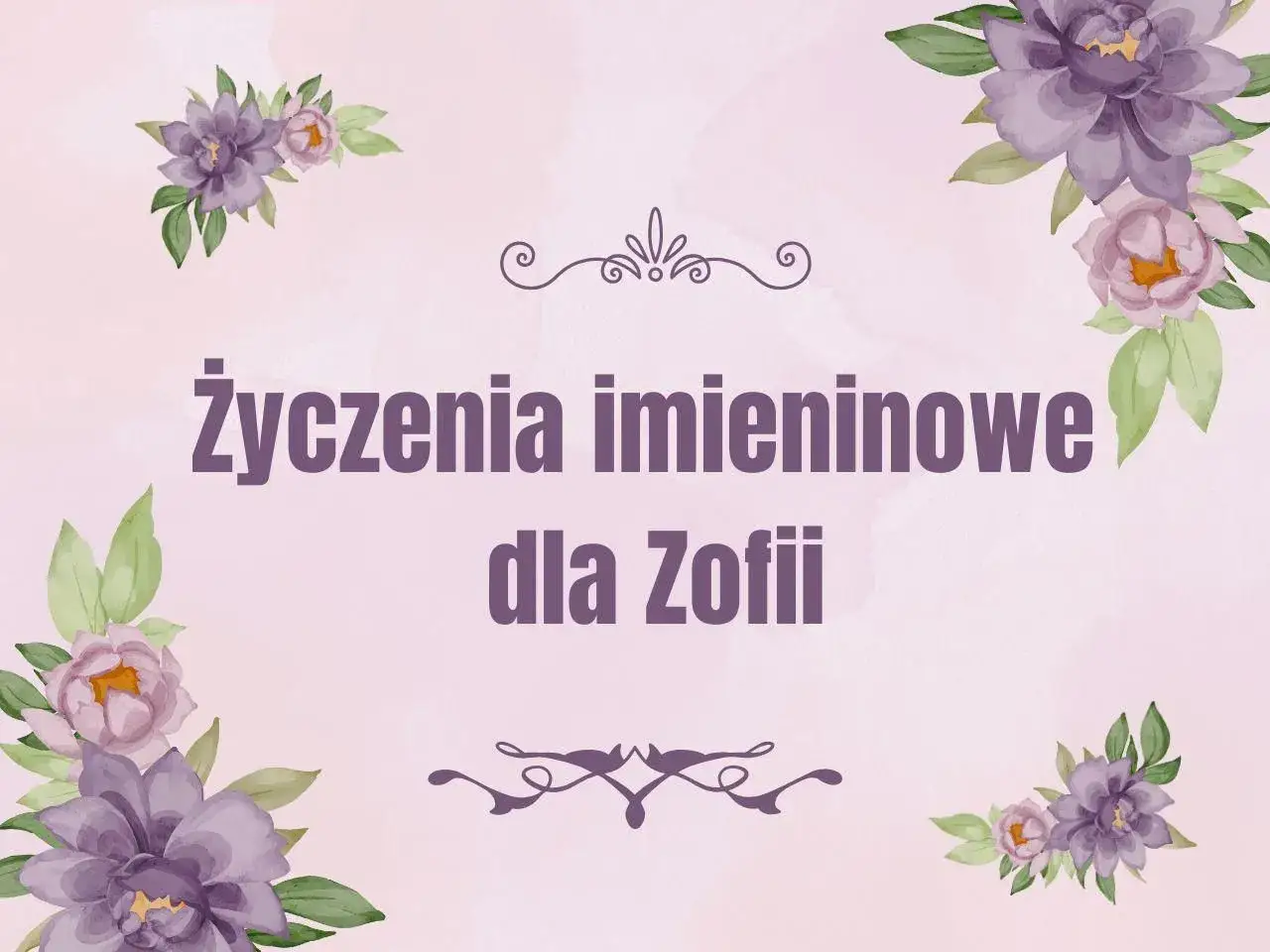 Elegancka kartka z fioletowymi kwiatami i napisem 