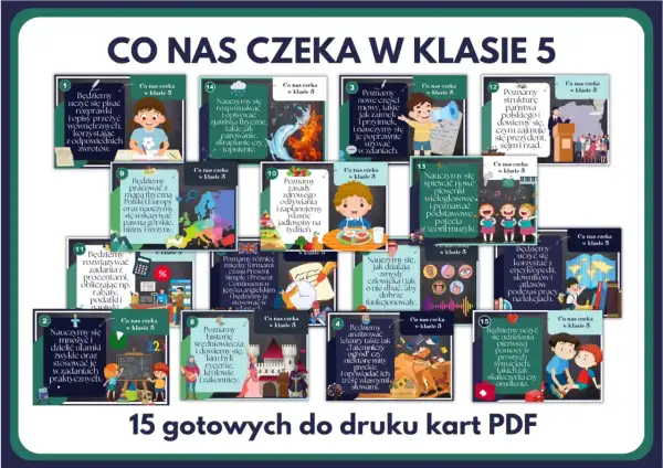 W klasie 5 nauczymy się pisać rozprawki, rozwiązywać zadania z procentami, śpiewać piosenki i wiele więcej.